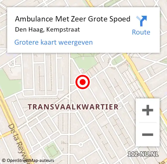 Locatie op kaart van de 112 melding: Ambulance Met Zeer Grote Spoed Naar Den Haag, Kempstraat op 28 november 2024 19:00