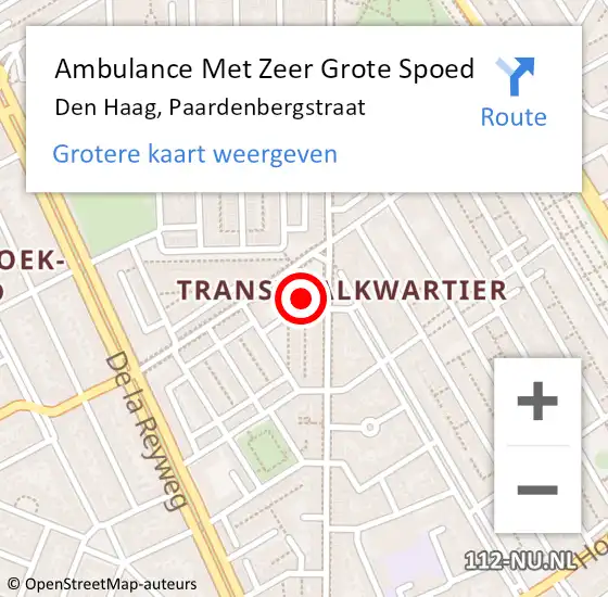 Locatie op kaart van de 112 melding: Ambulance Met Zeer Grote Spoed Naar Den Haag, Paardenbergstraat op 28 november 2024 19:03