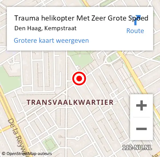 Locatie op kaart van de 112 melding: Trauma helikopter Met Zeer Grote Spoed Naar Den Haag, Kempstraat op 28 november 2024 19:03