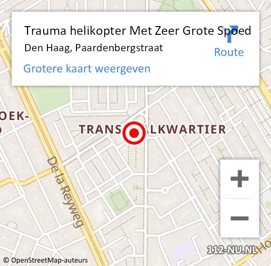 Locatie op kaart van de 112 melding: Trauma helikopter Met Zeer Grote Spoed Naar Den Haag, Paardenbergstraat op 28 november 2024 19:09