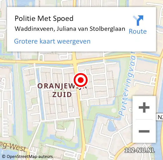 Locatie op kaart van de 112 melding: Politie Met Spoed Naar Waddinxveen, Juliana van Stolberglaan op 28 november 2024 19:20