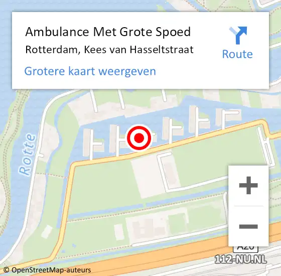 Locatie op kaart van de 112 melding: Ambulance Met Grote Spoed Naar Rotterdam, Kees van Hasseltstraat op 28 november 2024 19:26