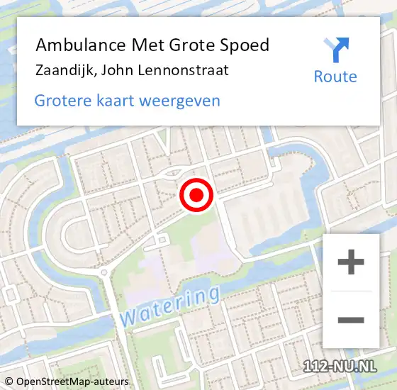 Locatie op kaart van de 112 melding: Ambulance Met Grote Spoed Naar Zaandijk, John Lennonstraat op 28 november 2024 19:59