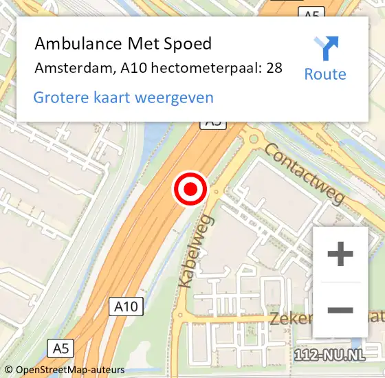 Locatie op kaart van de 112 melding: Ambulance Met Spoed Naar Amsterdam, A10 hectometerpaal: 28 op 28 november 2024 20:02