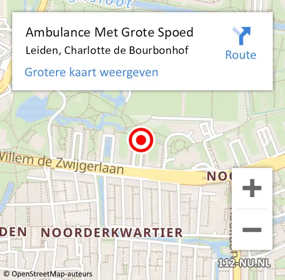 Locatie op kaart van de 112 melding: Ambulance Met Grote Spoed Naar Leiden, Charlotte de Bourbonhof op 28 november 2024 20:19