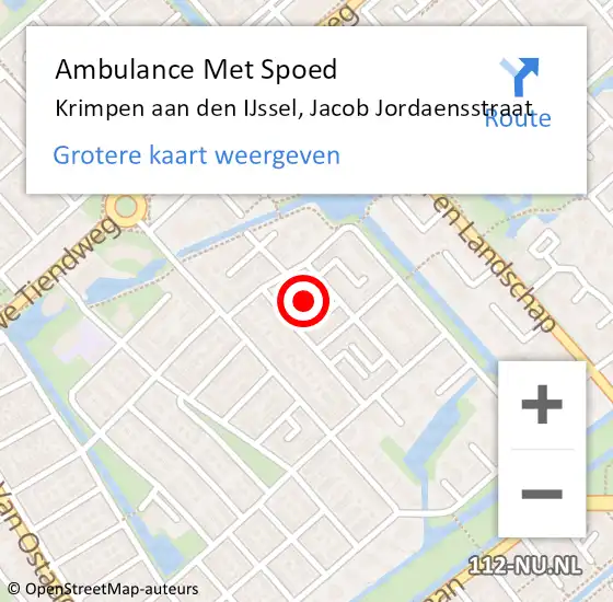 Locatie op kaart van de 112 melding: Ambulance Met Spoed Naar Krimpen aan den IJssel, Jacob Jordaensstraat op 28 november 2024 20:22