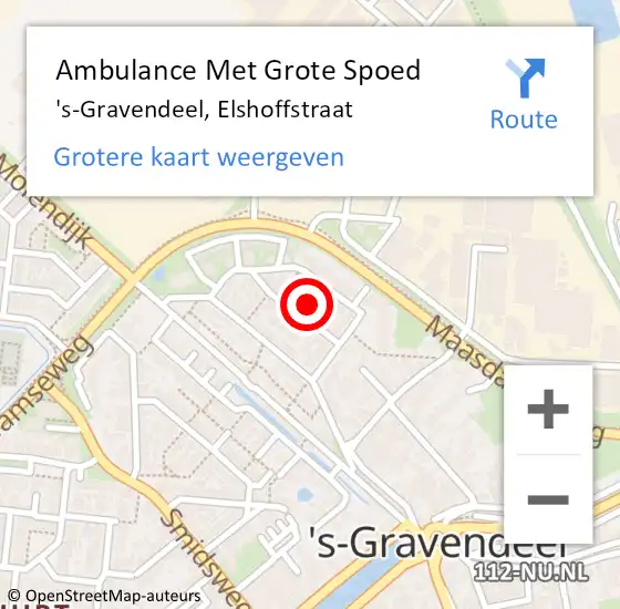 Locatie op kaart van de 112 melding: Ambulance Met Grote Spoed Naar 's-Gravendeel, Elshoffstraat op 28 november 2024 20:32