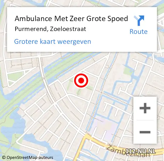 Locatie op kaart van de 112 melding: Ambulance Met Zeer Grote Spoed Naar Purmerend, Zoeloestraat op 28 november 2024 21:43