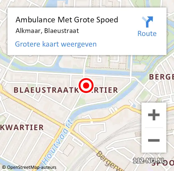 Locatie op kaart van de 112 melding: Ambulance Met Grote Spoed Naar Alkmaar, Blaeustraat op 28 november 2024 21:53