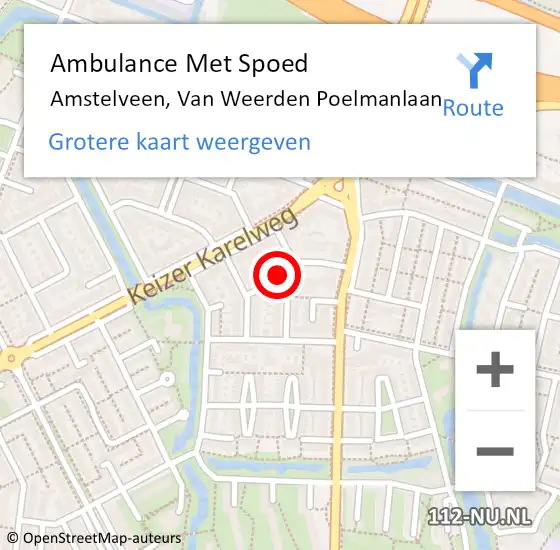 Locatie op kaart van de 112 melding: Ambulance Met Spoed Naar Amstelveen, Van Weerden Poelmanlaan op 28 november 2024 21:56