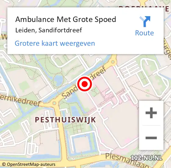 Locatie op kaart van de 112 melding: Ambulance Met Grote Spoed Naar Leiden, Sandifortdreef op 28 november 2024 22:12