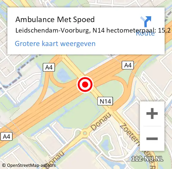 Locatie op kaart van de 112 melding: Ambulance Met Spoed Naar Leidschendam-Voorburg, N14 hectometerpaal: 15,2 op 28 november 2024 23:32