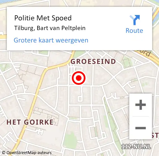 Locatie op kaart van de 112 melding: Politie Met Spoed Naar Tilburg, Bart van Peltplein op 28 november 2024 23:40