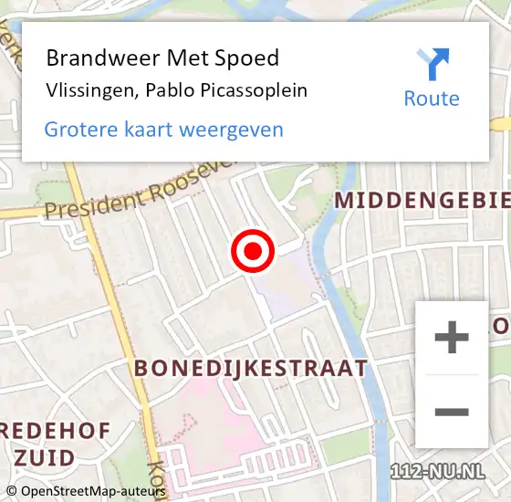 Locatie op kaart van de 112 melding: Brandweer Met Spoed Naar Vlissingen, Pablo Picassoplein op 29 november 2024 01:08