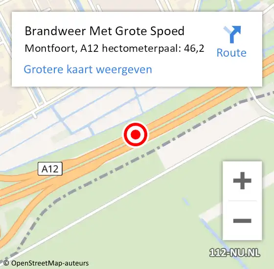 Locatie op kaart van de 112 melding: Brandweer Met Grote Spoed Naar Montfoort, A12 hectometerpaal: 46,2 op 29 november 2024 01:18