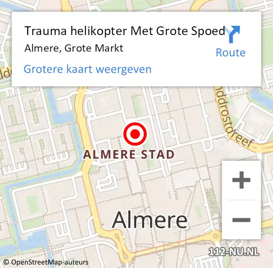 Locatie op kaart van de 112 melding: Trauma helikopter Met Grote Spoed Naar Almere, Grote Markt op 29 november 2024 02:12