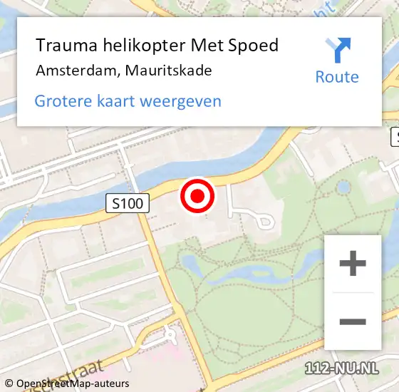 Locatie op kaart van de 112 melding: Trauma helikopter Met Spoed Naar Amsterdam, Mauritskade op 29 november 2024 02:44