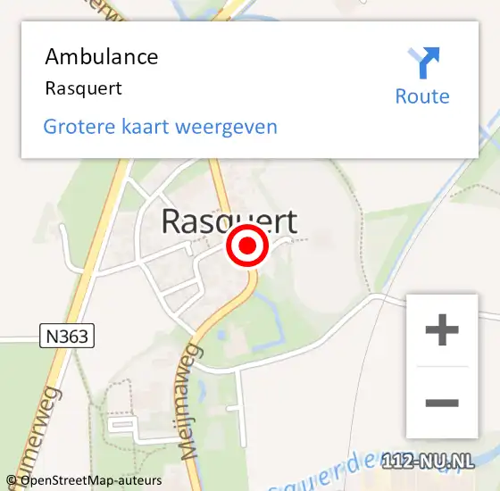 Locatie op kaart van de 112 melding: Ambulance Rasquert op 29 november 2024 03:09