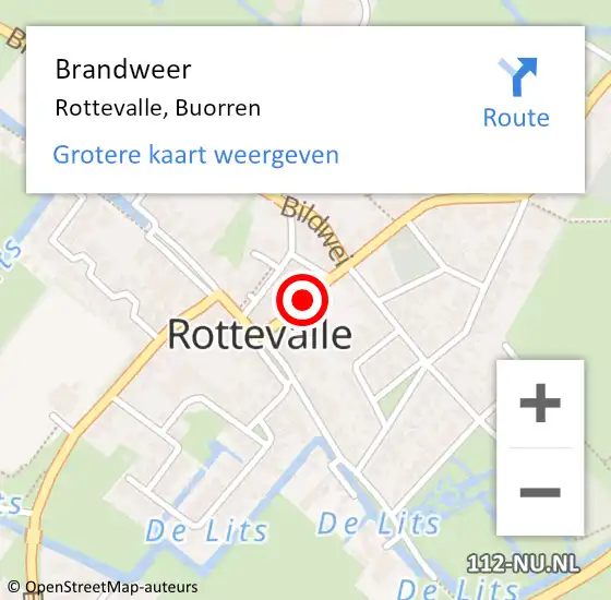 Locatie op kaart van de 112 melding: Brandweer Rottevalle, Buorren op 29 november 2024 03:16