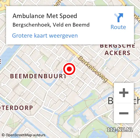 Locatie op kaart van de 112 melding: Ambulance Met Spoed Naar Bergschenhoek, Veld en Beemd op 29 november 2024 03:40