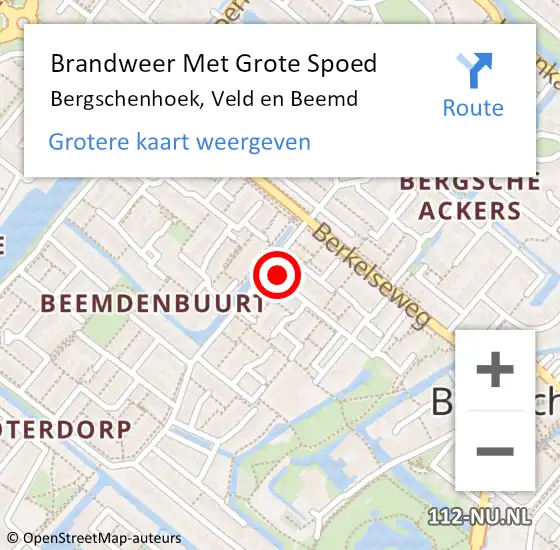 Locatie op kaart van de 112 melding: Brandweer Met Grote Spoed Naar Bergschenhoek, Veld en Beemd op 29 november 2024 03:49