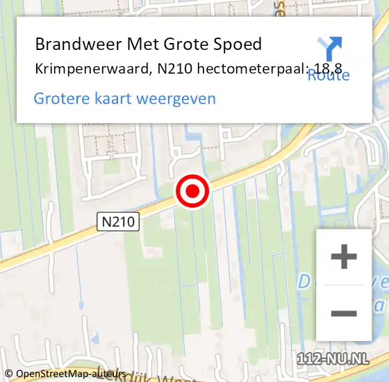 Locatie op kaart van de 112 melding: Brandweer Met Grote Spoed Naar Krimpenerwaard, N210 hectometerpaal: 18,8 op 29 november 2024 06:27