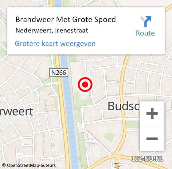 Locatie op kaart van de 112 melding: Brandweer Met Grote Spoed Naar Nederweert, Irenestraat op 29 november 2024 06:50