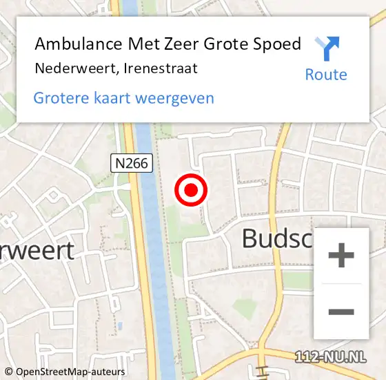 Locatie op kaart van de 112 melding: Ambulance Met Zeer Grote Spoed Naar Nederweert, Irenestraat op 29 november 2024 06:50