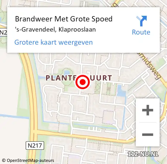 Locatie op kaart van de 112 melding: Brandweer Met Grote Spoed Naar 's-Gravendeel, Klaprooslaan op 29 november 2024 08:08