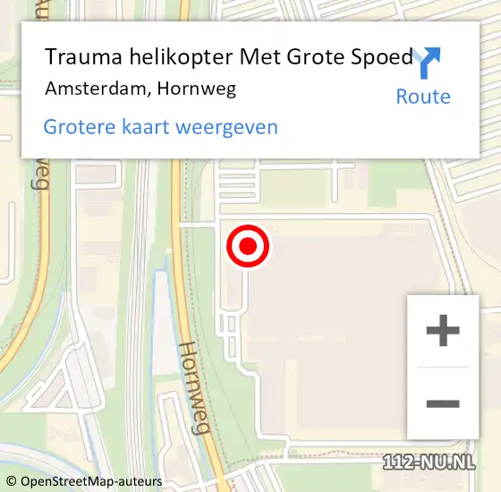 Locatie op kaart van de 112 melding: Trauma helikopter Met Grote Spoed Naar Amsterdam, Hornweg op 29 november 2024 08:12