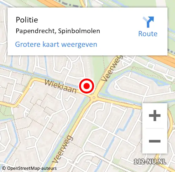 Locatie op kaart van de 112 melding: Politie Papendrecht, Spinbolmolen op 29 november 2024 09:02