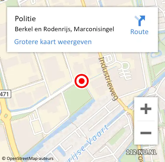 Locatie op kaart van de 112 melding: Politie Berkel en Rodenrijs, Marconisingel op 29 november 2024 09:05