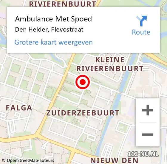 Locatie op kaart van de 112 melding: Ambulance Met Spoed Naar Den Helder, Flevostraat op 29 november 2024 09:17