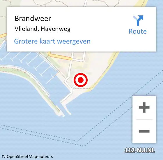 Locatie op kaart van de 112 melding: Brandweer Vlieland, Havenweg op 29 november 2024 09:18