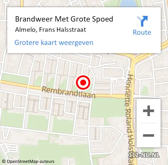 Locatie op kaart van de 112 melding: Brandweer Met Grote Spoed Naar Almelo, Frans Halsstraat op 29 november 2024 09:39