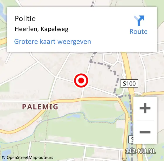 Locatie op kaart van de 112 melding: Politie Heerlen, Kapelweg op 29 november 2024 09:41