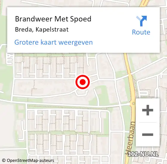 Locatie op kaart van de 112 melding: Brandweer Met Spoed Naar Breda, Kapelstraat op 29 november 2024 09:47