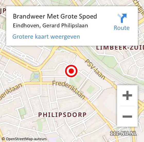 Locatie op kaart van de 112 melding: Brandweer Met Grote Spoed Naar Eindhoven, Gerard Philipslaan op 29 november 2024 09:56