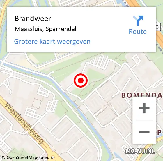 Locatie op kaart van de 112 melding: Brandweer Maassluis, Sparrendal op 29 november 2024 10:10