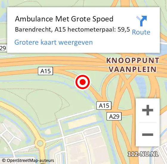 Locatie op kaart van de 112 melding: Ambulance Met Grote Spoed Naar Barendrecht, A15 hectometerpaal: 59,5 op 29 november 2024 10:17