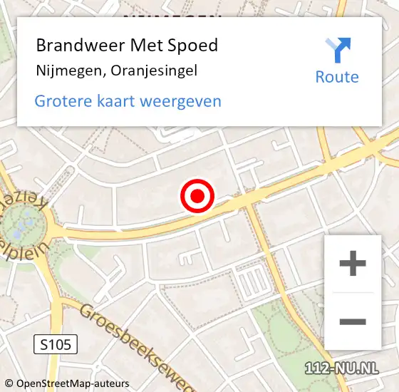 Locatie op kaart van de 112 melding: Brandweer Met Spoed Naar Nijmegen, Oranjesingel op 29 november 2024 10:19