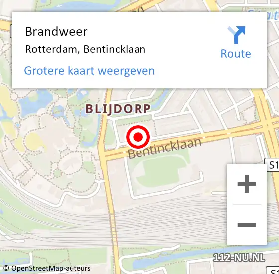 Locatie op kaart van de 112 melding: Brandweer Rotterdam, Bentincklaan op 29 november 2024 10:36