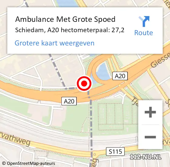 Locatie op kaart van de 112 melding: Ambulance Met Grote Spoed Naar Schiedam, A20 hectometerpaal: 27,2 op 29 november 2024 10:40