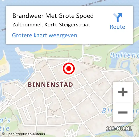 Locatie op kaart van de 112 melding: Brandweer Met Grote Spoed Naar Zaltbommel, Korte Steigerstraat op 29 november 2024 10:53