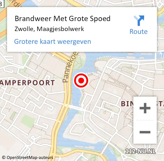 Locatie op kaart van de 112 melding: Brandweer Met Grote Spoed Naar Zwolle, Maagjesbolwerk op 29 november 2024 11:02