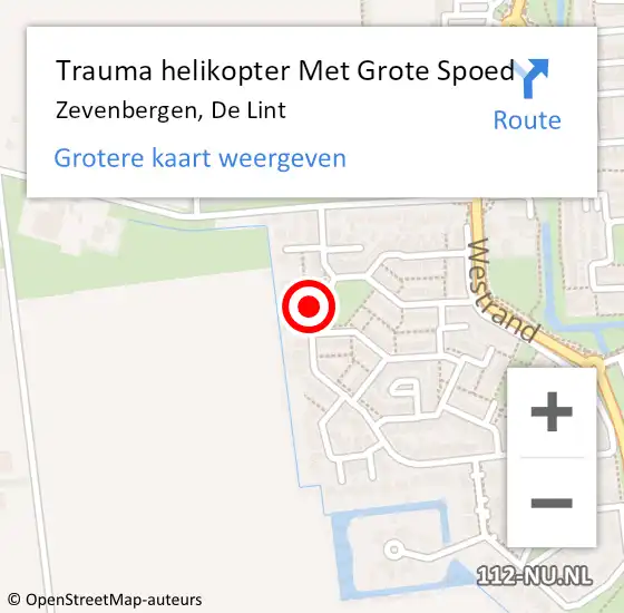 Locatie op kaart van de 112 melding: Trauma helikopter Met Grote Spoed Naar Zevenbergen, De Lint op 29 november 2024 11:14