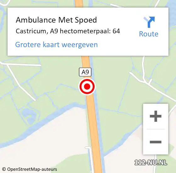 Locatie op kaart van de 112 melding: Ambulance Met Spoed Naar Castricum, A9 hectometerpaal: 64 op 29 november 2024 11:25