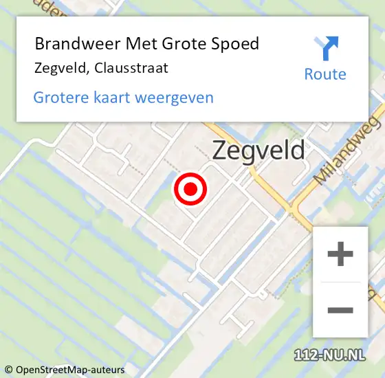 Locatie op kaart van de 112 melding: Brandweer Met Grote Spoed Naar Zegveld, Clausstraat op 29 november 2024 11:41