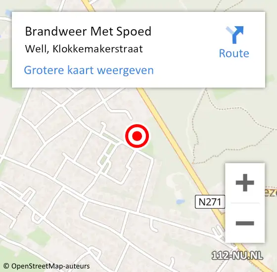 Locatie op kaart van de 112 melding: Brandweer Met Spoed Naar Well, Klokkemakerstraat op 29 november 2024 11:45