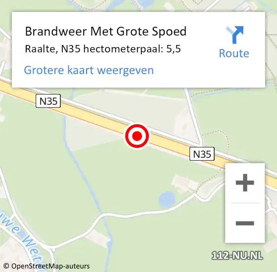 Locatie op kaart van de 112 melding: Brandweer Met Grote Spoed Naar Raalte, N35 hectometerpaal: 5,5 op 29 november 2024 12:20